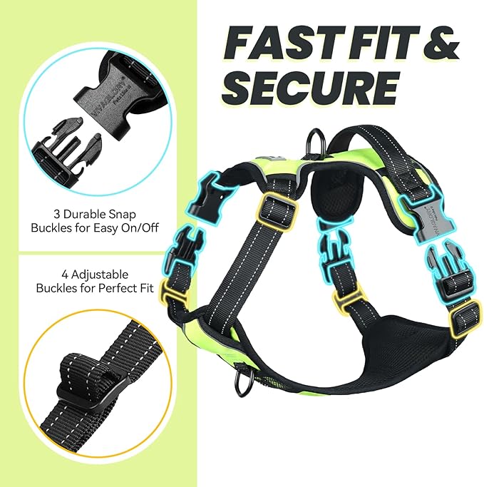VIVAGLORY Dog Harness Easewalk No Pull Dog Harness with Handle Front Clip & Back Clip for Training Walking Lifting, No Pull Adjustable Easy On Padded Comfortable for Pet, L, Bright Yellow - Plain