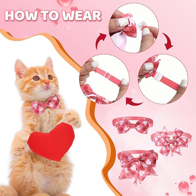 Ceenna 120 Pcs Valentine‘S Day Dog Bow Ties Collar Bulk Red Pink Cat Ties Collars St. Patrick's Day Shamrock Irish Adjustable for Pet Dog Puppy Festival Hair Bow Grooming Accessories