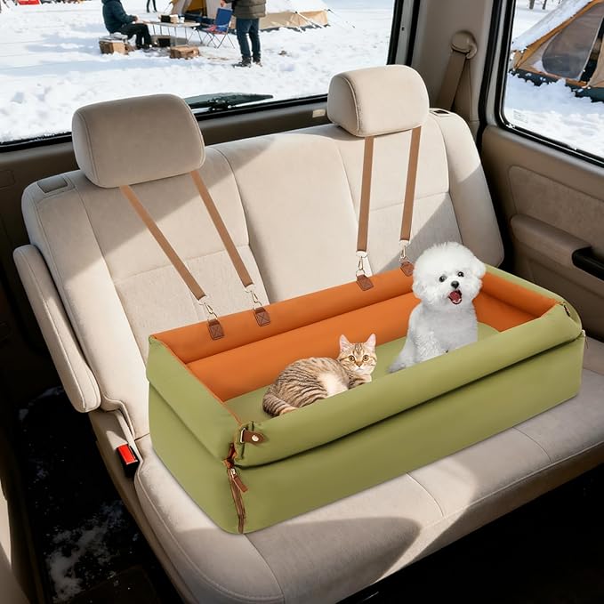 Dog Car Seat for Small and Medium Dogs, Pet Car Travel Home Bed Under 100 lbs, Fully Detachable and Washable Cat Booster Carseats with Adjustable Straps & Cushion (Green, XL)