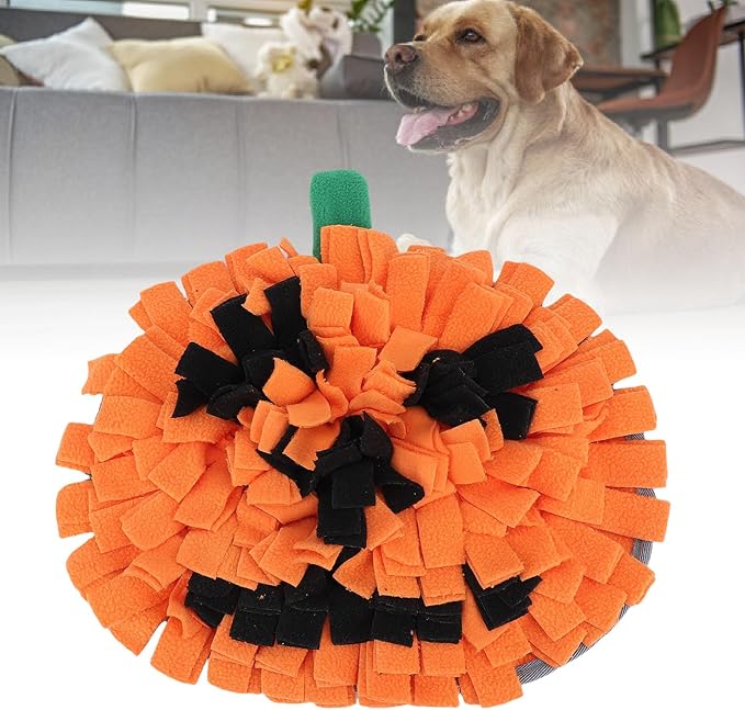VINGVO Pumpkin Shaped Snuffle Mat for Dogs, Durable Plush Slow Feeding Puzzle Toy with Non Slip Bottom, for Nose Work Training and Indoor Outdoor Use