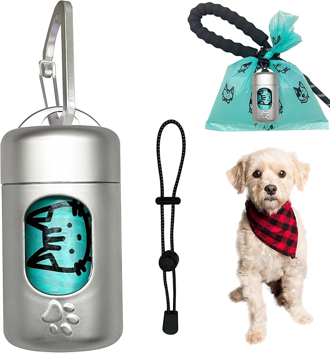 Dog Poop Bag Dispenser for Leash with Snap Clip, Skin-friendly Texture Waste Bag Holder for Dog Walks and Cats, Pets Litter Bag Container, Indoor & Outdoor Use (Metal, 1)