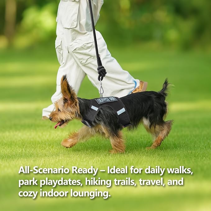 Dog Harness for Puppy – Adjustable Reflective Easy Put On Soft Mesh Vest for Small Dogs with 2 Patches (Black,XXS)