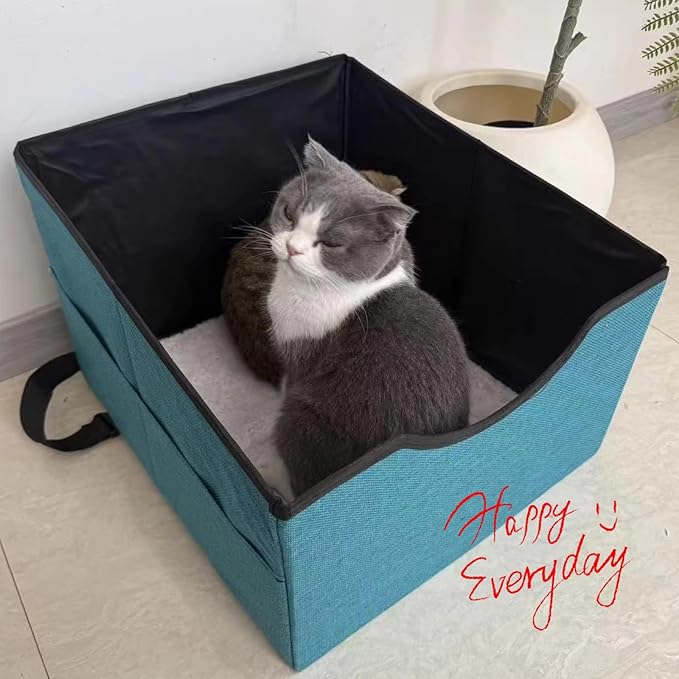Portable Foldable Cat Dog Car Seat for Small Dogs Spacious Travel Bed with Clip-On Safety Leash Comfy Carseat with Storage Pockets Cat Puppy Car Travel Carrier Bed (Green)