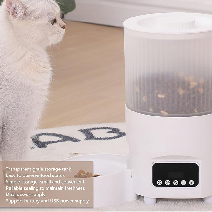Automatic Cat Feeder, 3L Capacity Remote Control Timed Cat Feeder with Multiple Modes, Pet Food Dispenser Dog Feeding Station Dry Food Dispenser Smart Pet Feeder for Pet (Button)