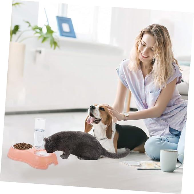 Kisangel 1set Automatic Pet Feeder and Water Dispenser Detachable Dual Bowl for Cats and Dogs Easy to Practical Design for Home and Pet Shops