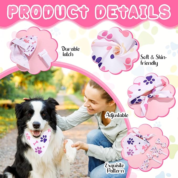 Reginary 120 Pcs Paw Bone Print Dog Bandanas Bulk Dog Bows Set Bow Ties Cat Scarf Colorful Washable Triangle Pet Kerchief Cute Bib for Summer Small Medium Large Pets Grooming Accessories Costume