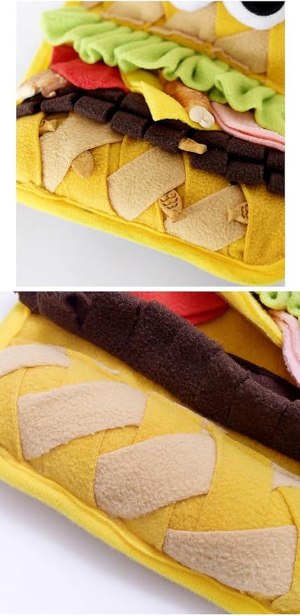 Interactive Pet Snuffle Mat with Crinkle Paper and BB Sound – Food-Shaped Nose Work Mat for Cats, Dogs, and Small Pets, Anti-Slip Base, Puzzle Feeding Toy (Hamburg)