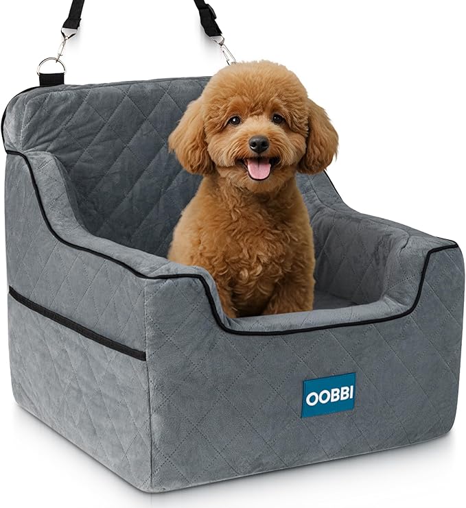 Small Dog Car Seat with Premium Memory Foam & Safety Straps – Cozy Dog Bed for Car for Daily Travel & Road Trips for Medium Sized Dogs - Washable Design with Anti-Slip Base