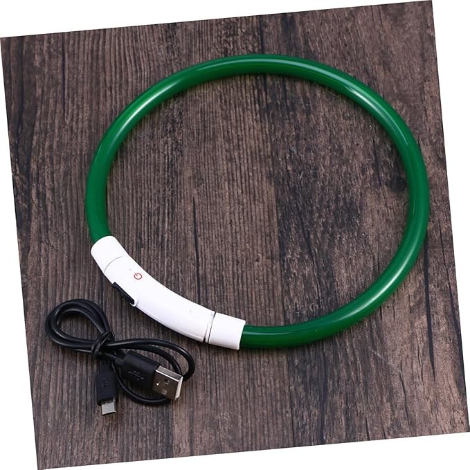 Led Glowing Dog Collar USB Rechargeable Green Silicone Light-up Pet Collar for Night Safety Durable and Flexible
