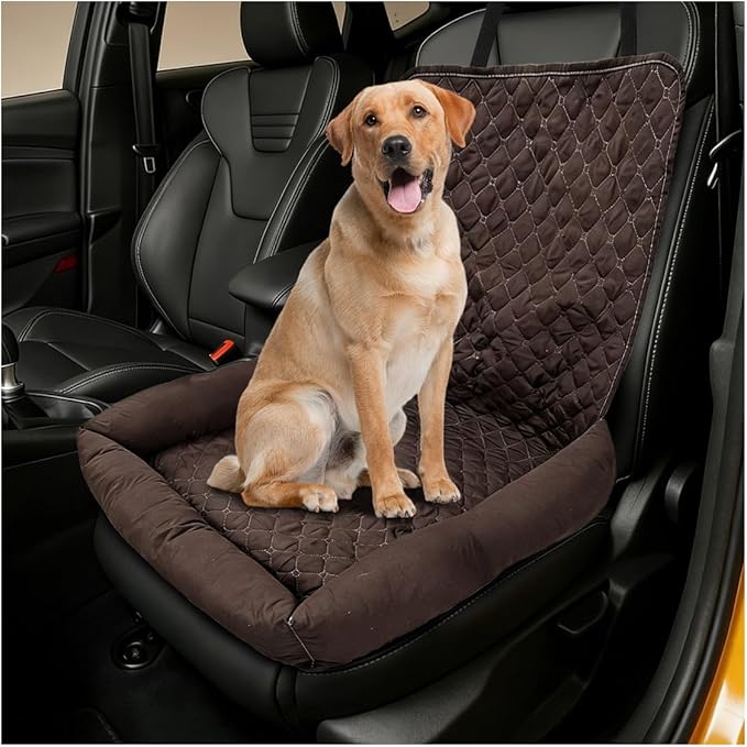 Dog Car Seat, Waterproof Pet Auto Safety Front Seat Cushion, Soft Multifunctional Puppy Car Seats Cover, Universal Washable Vehicle Travel Accessories for Small to Medium Dogs (Coffee)