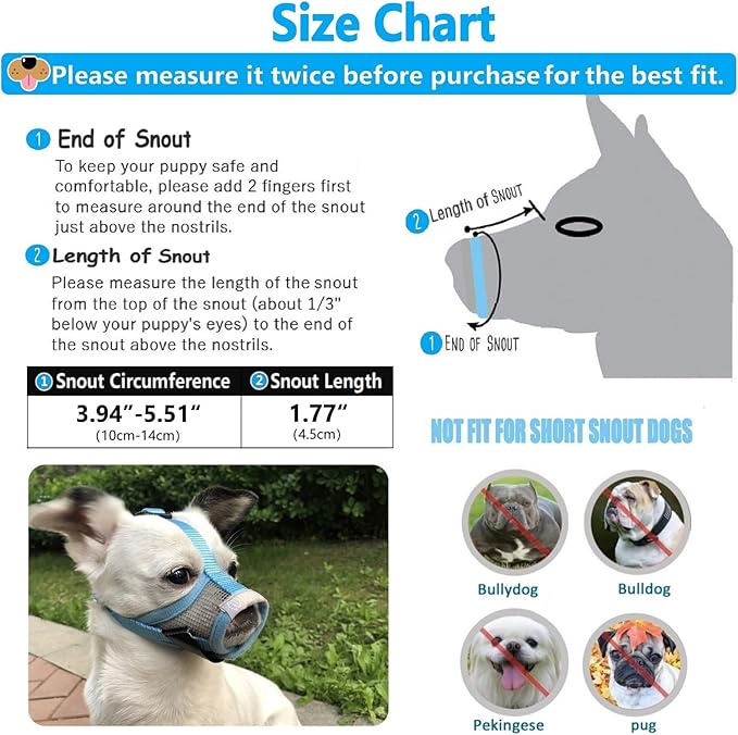 Dog Muzzle for Small Dogs XS for Grooming Barking Chewing, Barkless Soft Mesh Muzzles to Prevent Eating Poops,Best for Aggressive Dogs (Breathable-Blue)