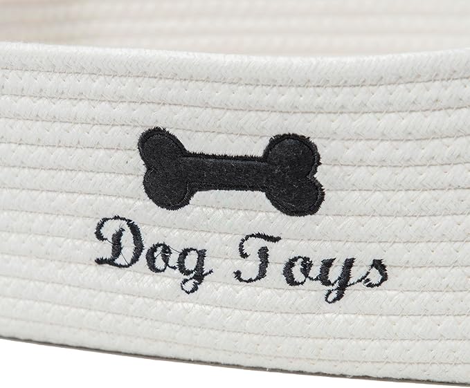 JJSQYLAN Large Dog Toy Basket, Cotton Rope Pet Toy Bin Organizer, Pet Toys Storage Accessory, Dog Basket for Toys