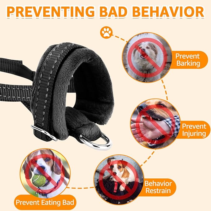 SlowTon Soft Dog Muzzle, Adjustable Padded Nylon Muzzle for Large Medium Dogs Anti Chewing Barking Biting, Allow Dog Pant & Drink (Black, M)