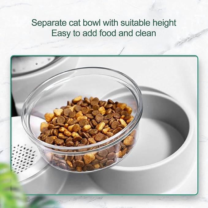2-in-1 Double Dog Cat Bowls, Pet Water and Food Bowl Set, 1.8L Automatic Water Dispenser Detachable Bowl No-Spill Dog Waterer, Pet Feeder Auto Pets Waterer for Cat and Small Dog (Grey)