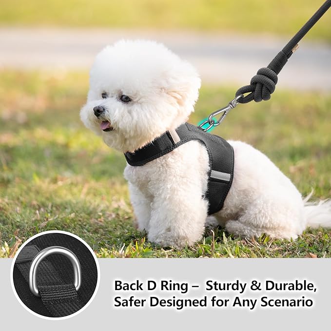 Dog Harness for Puppy – Adjustable Reflective Easy Put On Soft Mesh Vest for Small Dogs with 2 Patches (Black,S)