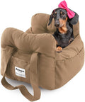 Dog Car Seat for Small Dogs, Portable Puppy Car Seat of Easy Installation, Fashionable Pet Carrier Bag with Large Pockets, Machine Washable Dog Booster Seat (Khaki)
