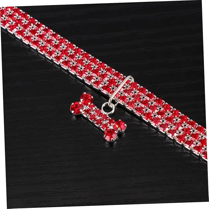 DECHOUS Rhinestone Pet Dog Collar with Shining Crystal Bone Pendant, Adjustable Buckle Size M Collar for Small to Medium Dogs, Luxury Bling Necklace for Puppy and Pet Supplies