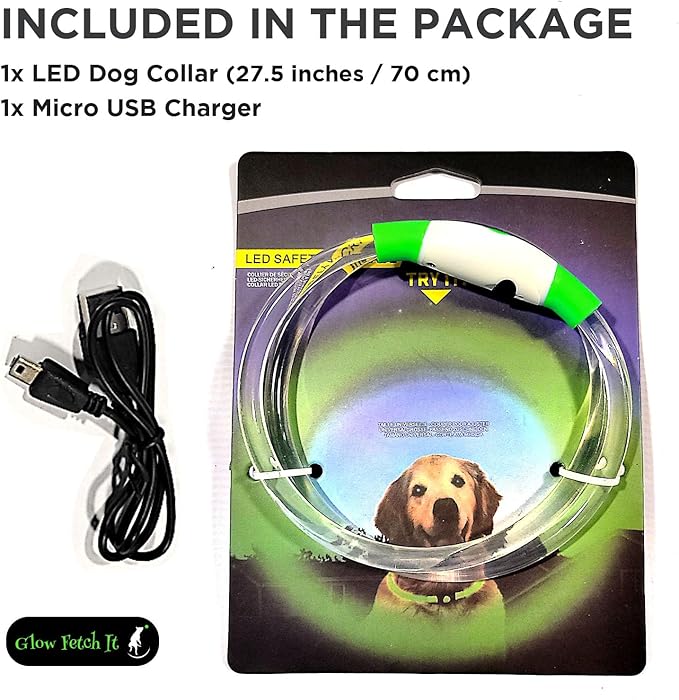 LED Dog Collar, Waterproof Light Up Dog Collar Rechargeable, Dog Safety Necklace for Night Walking, Adjustable Cut-to-Fit Silicone Collar Small Medium Large Dog 27.5” Cuttable (Green)