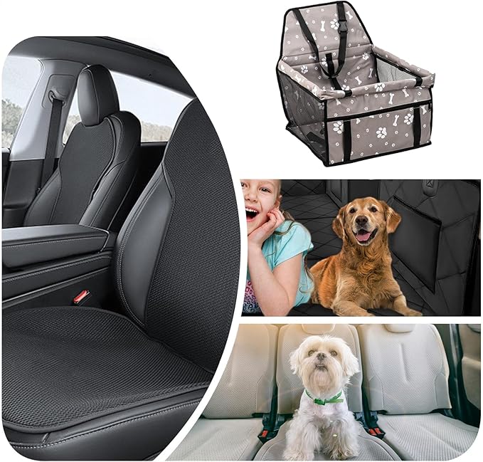 Portable Dog Booster Car Seat, Foldable Puppy Carseat with Storage Pocket, Comfortable Pet Travel Accessory, Durable Safety Carrier Organizer, Versatile Solution for Road Trip Long Driving Vet Visits