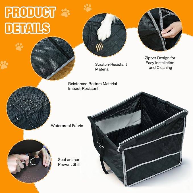 Dog Car Seat for Large Dogs, Back Seat Extender with Mesh Windows, Strong Support Dog Car Seat Cover for Cars, Trucks and SUVs (Black and Silver)