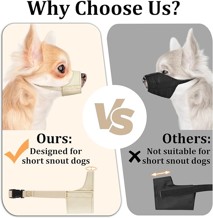 Mayerzon Short Snout Dog Muzzle, Small Muzzle for Chihuahua Shih Tzu American Bully Boxer Puppy, Soft Fabric Mouth Cover for Grooming Vet Visits, Prevent Biting Chewing Fighting