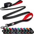 Black Rhino 6 ft Long Heavy Duty Dog Leash with Traffic Handle for Medium and Large Dogs - with Padded Neoprene Dual Handles, Bag and Clip - Reflective, Durable, and Weather Resistant - Red
