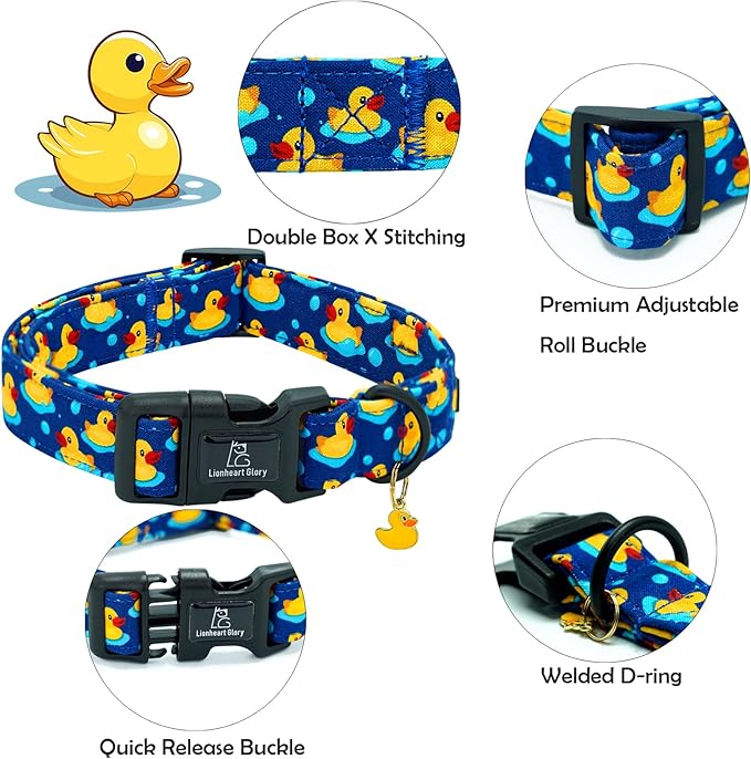 Lionheart glory Dog Collar Ducky Pattern Cute Collar for Small Dogs Spring Summer Female or Male Collars Pets Gift Adjustable Heavy-Duty Pet Collars