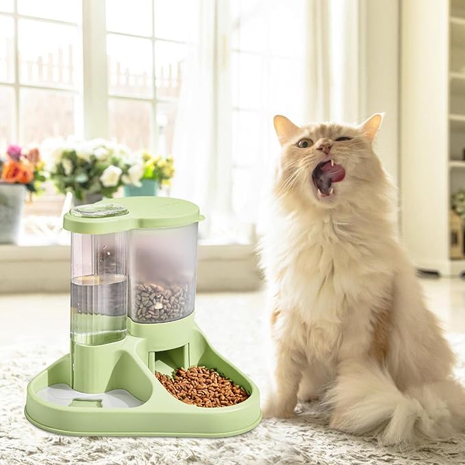 Cat Food Dispenser, Transparent 2 in 1 Food and Water Feeder, Automatic Cat Feeder, Transparent Feeding Tool for Cats, Dogs, and Other Animals (A)