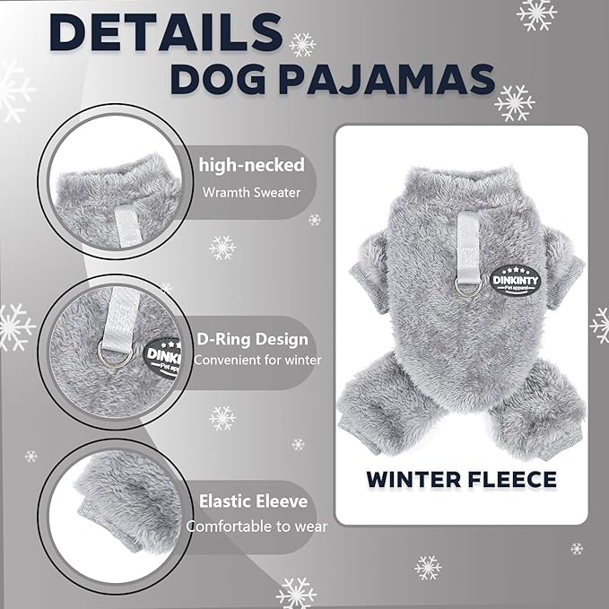 Fleece Dog Pajamas Winter Warm Dog Sweater for Small Dogs Thermal Soft Puppy Pjs Coat Stretchy Jumpsuit Doggie Pet Clothes Outfits Cat Apparel (Grey, Medium)