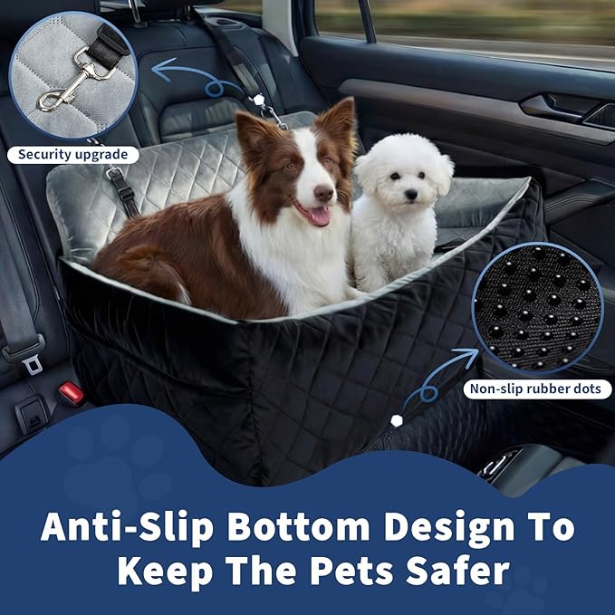 Extra Large Dog Car Booster Seat with Safety Belt, Waterproof & Non-Slip Memory Foam Dog Booster Seat with Thick Cushion, Pet Car Seat for SUV, Pick Up, Trunk