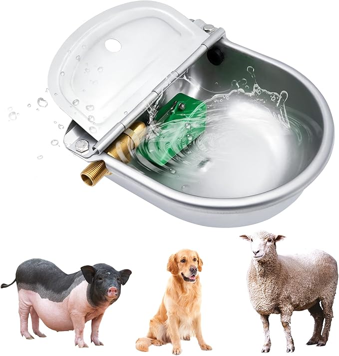 Automatic Dog Water Bowl Dispenser, Large Breed, Outdoor, Stainless Steel, Auto Fill, Pet Waterer, Drinking Trough for Dogs, Horse, Goat, Chicken, Pig, Cattle, 0.66 Gallon Capacity