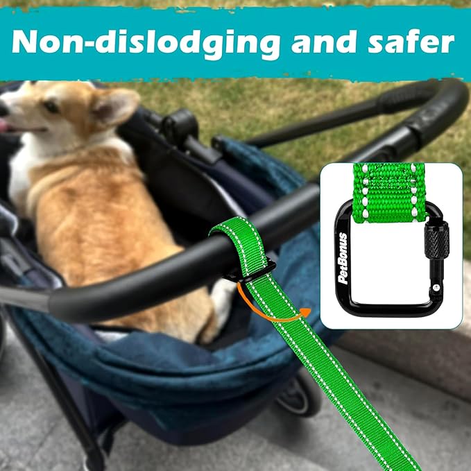 PetBonus Dog Leash Wrist Strap, Safety Strap for Retractable Leash, Lockable Reflective Short Dog Walking Lead with Adjustable Soft Padded Handle, Extra Layer Security for Pet Stroller (Grass Green)