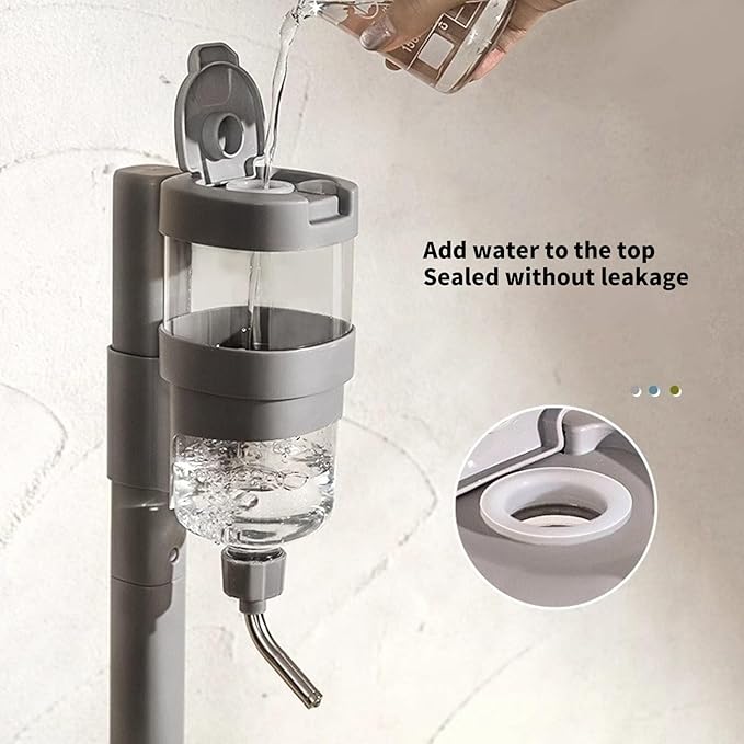 Gray Automatic Pet Drinking Fountain and Feeder Bowl with Height Adjustable for Dogs and Cats Adjustable Pet Bowl