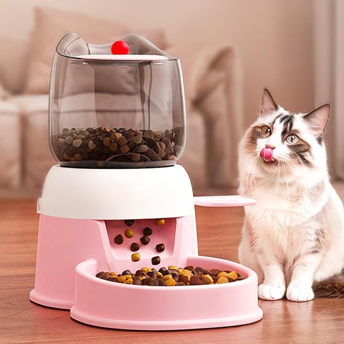 Pet Food Dispenser, 12.6x10.63x7.09 Inch 2L Capacity Automatic Feeder, PP PTE Press Design Dish for Backyard, Patio, Pet Store, Pink, Green
