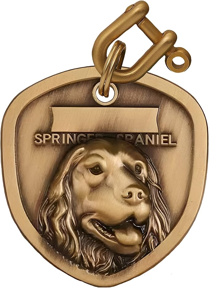 Vintage Pure Copper Pet ID Tags,Personalized Dog Tags,Three-Dimensional Relief Pet Pattern,Lettering on The Front and Back,Custom Pet Tags (A26-Springer Spaniel), 3.5 Cm