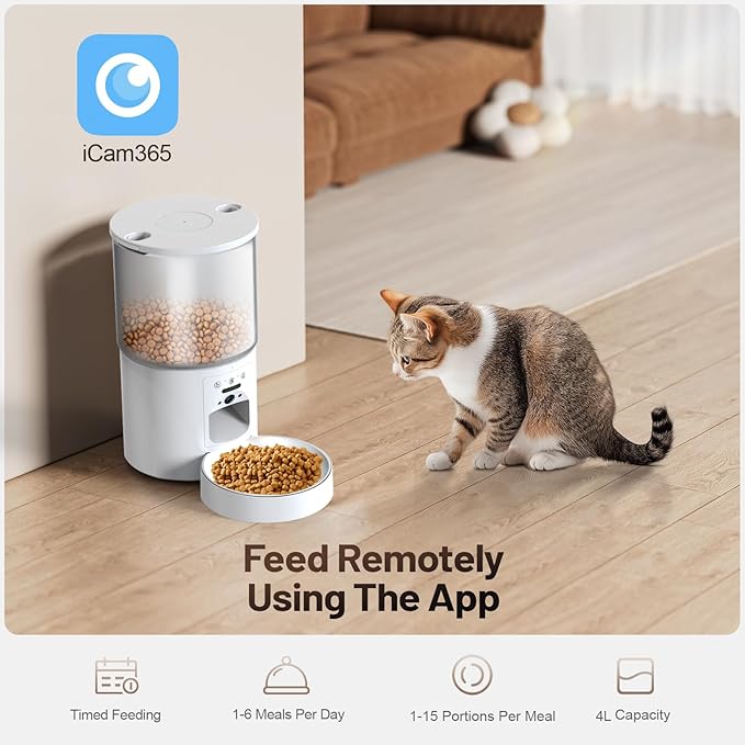 4L Smart Automatic Pet Feeder with Camera for Cat and Dog, Night Vision, 5G and 2.4G Wi-Fi, Up to 10 Meals Per Day, Automated Pet Food Feeding Solution for Busy Pet Owners