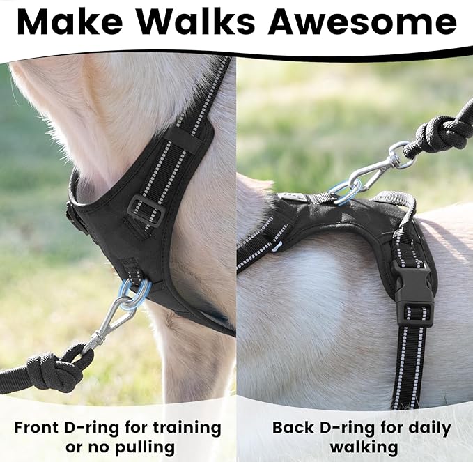 No Pull Dog Harness, Reflective Puppy Vest for Small Medium Large Sized Dog(Black,M)