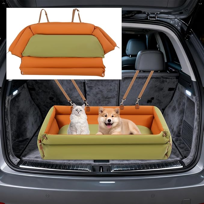 Dog Car Seat for Small and Medium Dogs, Pet Car Travel Home Bed Under 100 lbs, Fully Detachable and Washable Cat Booster Carseats with Adjustable Straps & Cushion (Green, XL)