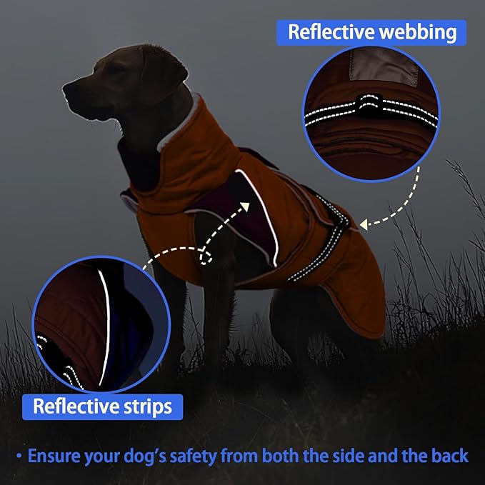MIGOHI Cozy Small Dog Coat - Reflective Dog Coat for Small Dogs,Fleece Winter Coats Jacket for Dogs with Leash Hole,Snowproof Thick Puppy Clothes,Pomeranian,Chihuahua,XS,Orange