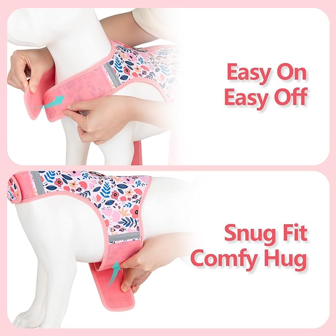 Dog Harness for Small Sized Dog,Hook-and-Loop Easy On/Off, Reflective Adjustable Soft Mesh Vest for Puppy (Pink Floral Print,S)