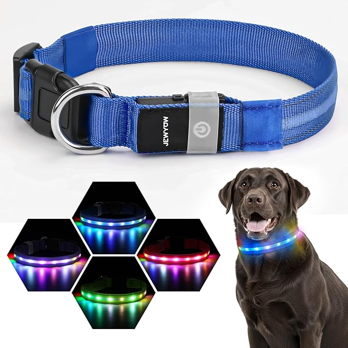 LED Dog Collar, Light Up Dog Collar, USB Rechargeable - Brightest Dog Lights for Night Walking, 6 Light Modes, Adjustable for Dog Safety(Large, Royal Blue)