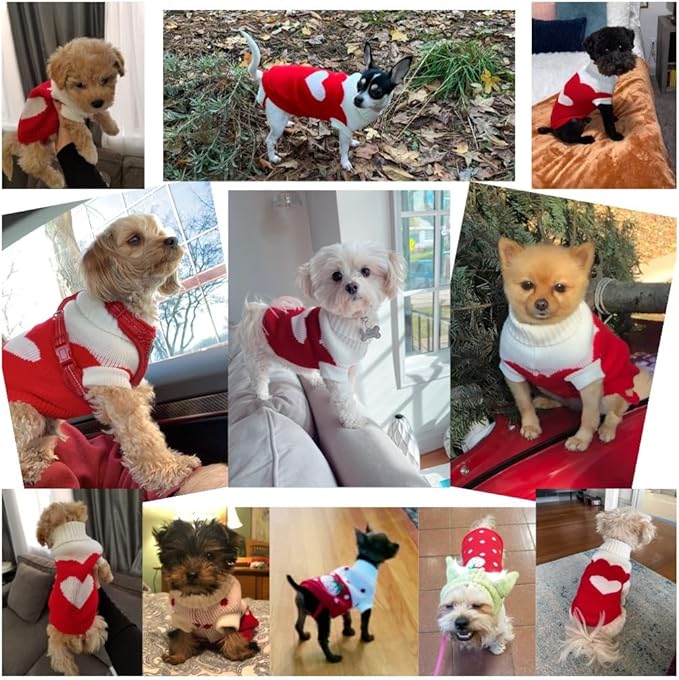 CHBORCHICEN Pet Dog Sweaters Classic Knitwear Turtleneck Winter Warm Puppy Clothing Cute Strawberry and Heart Doggie Sweater (Red2, Small)