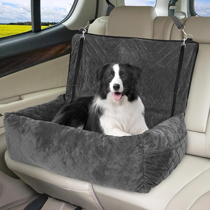 Dog Car Seat for Large Dogs - Car Seat 2 Small Dogs Pet Travel Car Seat Dog Bed Fully Detachable and Washable with Thicken Waterproof Cushion, Adjustable Seat Belt Pet Car Seat with Storage Pockets