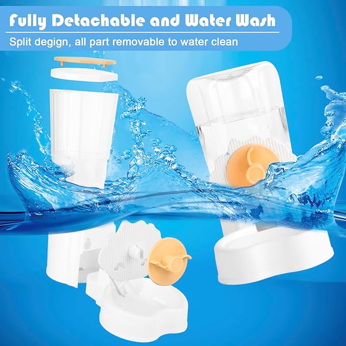 Automatic Food and Water Dispenser Set, Cage Hanging Auto Food Feeder Water Bowl for Cat Dog Rabbit Ferret Guinea Pig for Cage, Replenish Pet Feeder Waterer Removable Pet Food Water Container (Yellow)