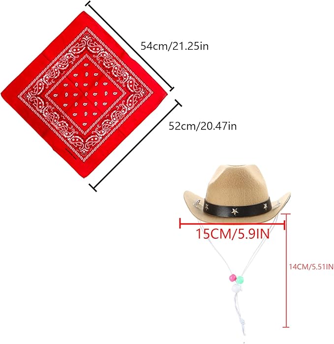 Dog Cowboy Hat and Bandana Scarf Dog Cat Sombrero Puppy Hat Dog Cat Costume Cosplay Cap Puppy Pet Dog Cat Holiday Pet Party Decoration (Khaki)