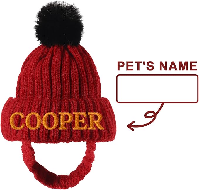 Custom Dog Beanie with Embroidered Name, Personalized Dog Santa Hat for Dog & Cat, Pet Winter Hat for Small Medium Large Dogs Cats