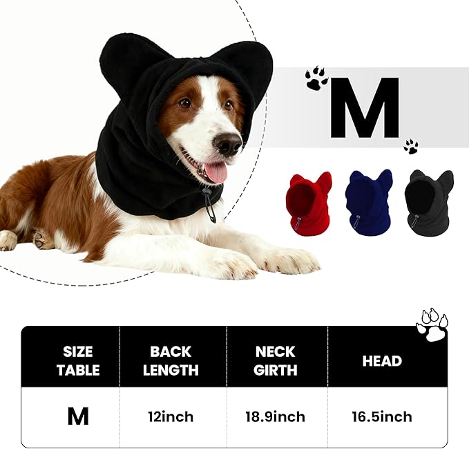 Dog Snood Winter Hood with Ear Protection, Fleece Neck Warmer for Dogs, (Blue, Medium)