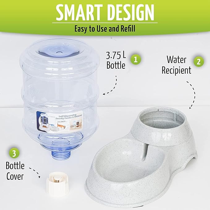 ZONETECH Pet Feeder Dispenser 2 Pack- Premium Quality Durable Self-Dispensing Gravity 1 Gallon Pet Food Bowl- Automatic Self Feeding for Cats and Dogs