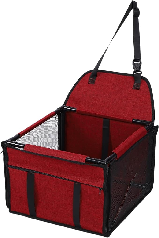 Dog Car Seat, Water Proof Foldable Portable Pet Travel Seat with Large Capacity & Oxford PVC, Ideal for Medium & Large Dogs (Red)