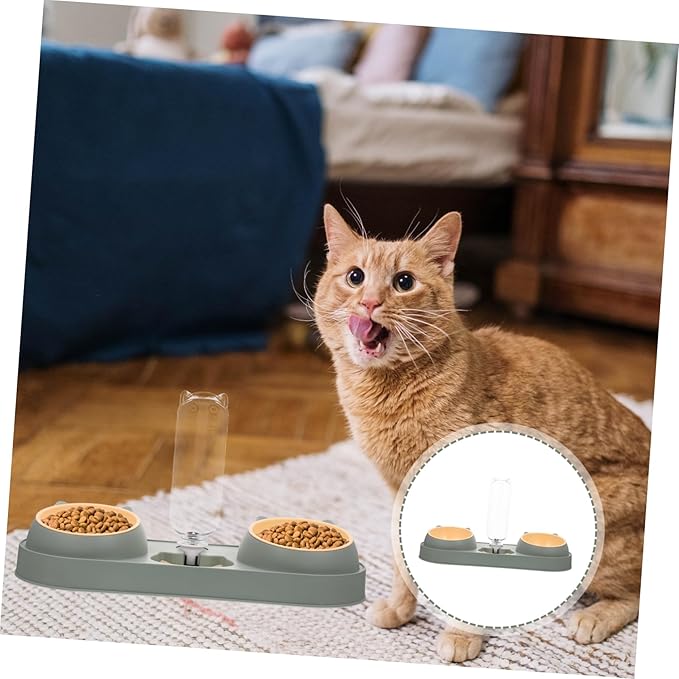 POPETPOP Double Bowl Pet Feeding Device with Water Dispenser Stable Skid Plastic Dog Cat Feeder Break and Easy to Clean Practical Food and Water Container for Pets Random Style Green